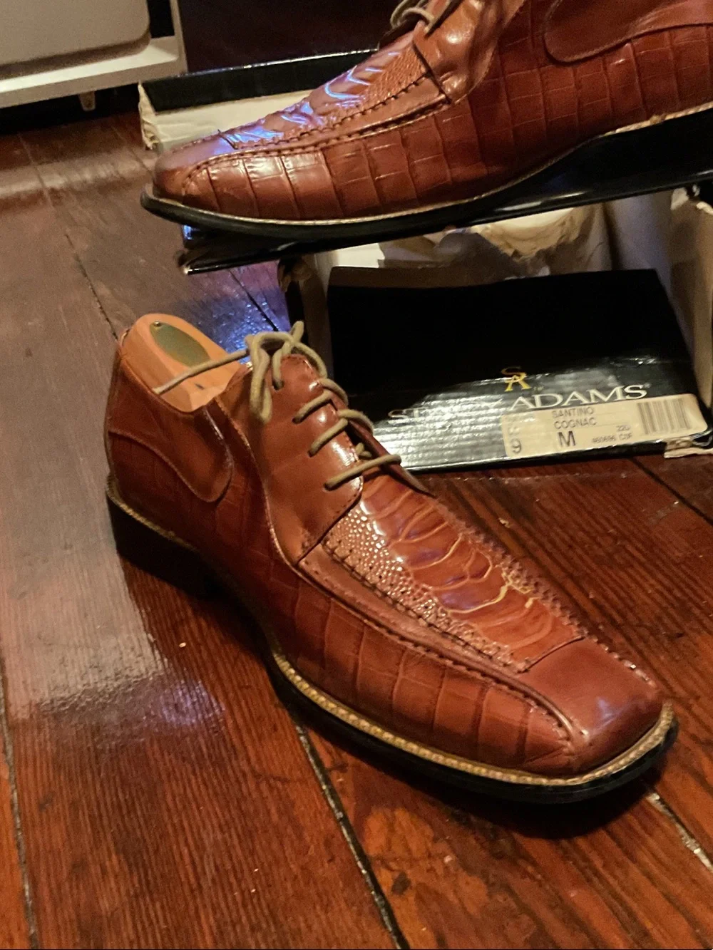 Stacy Adams Cognac Brown Croc-Embossed Leather Lace-Up Oxfords